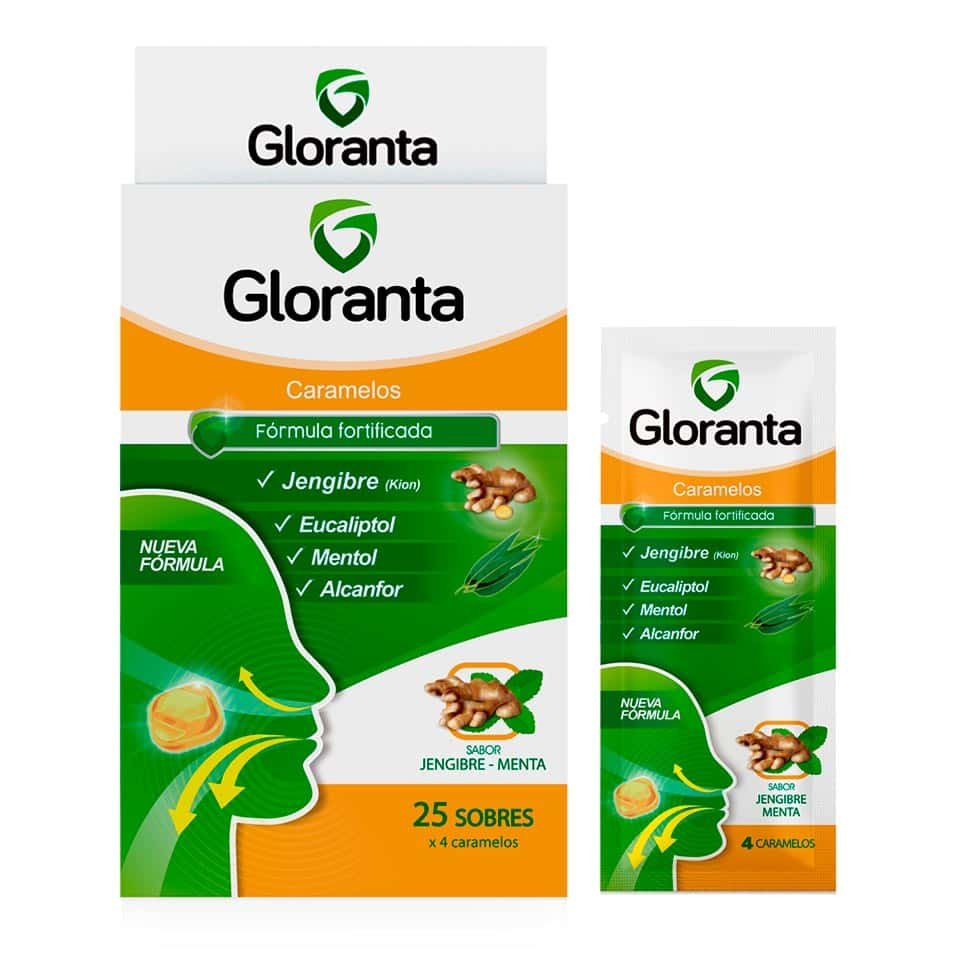 GLORANTE Caramelos Nueva Fórmula Propóleo y Miel Eucalipto Mentol Alcanfor 25 sobres x 4 caramelos