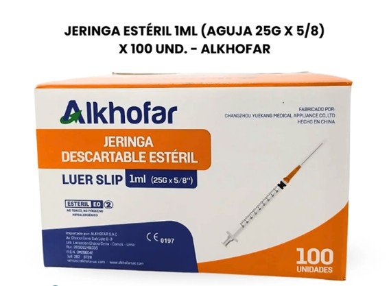 JERINGA DESCARTABLE ESTÉRIL 1 ML -  ALKHOFAR