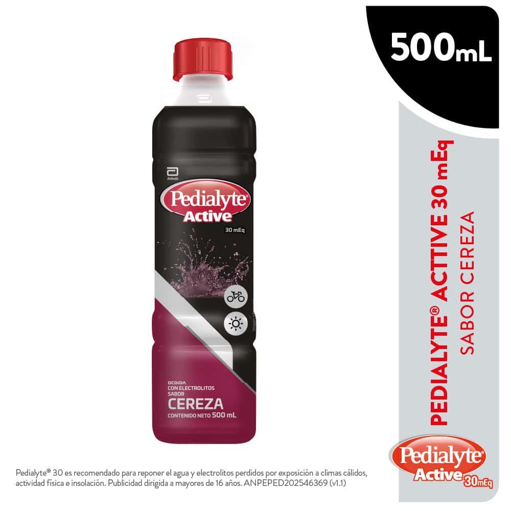 Pedialyte Active 30 mEq Bebida con Electrolitos Sabor Cereza