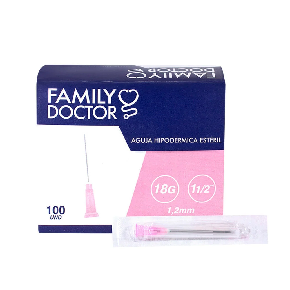 Aguja Hipodérmica descartable Estéril 18G 1. 1/2  1.2MM - Family Doctor