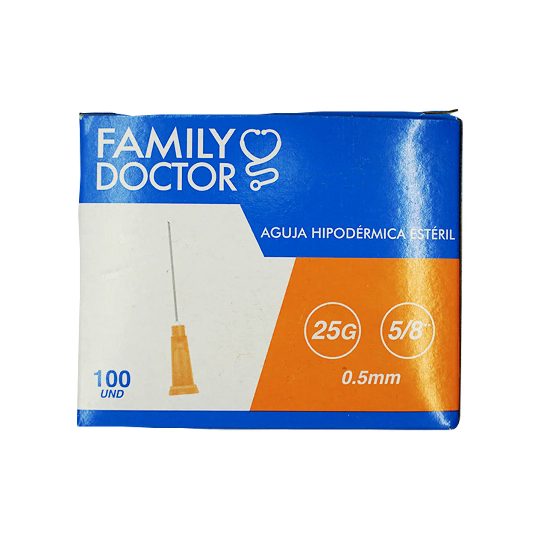 Aguja Hipodérmica descartable Estéril 25G 5/8"  0.5MM - Family Doctor
