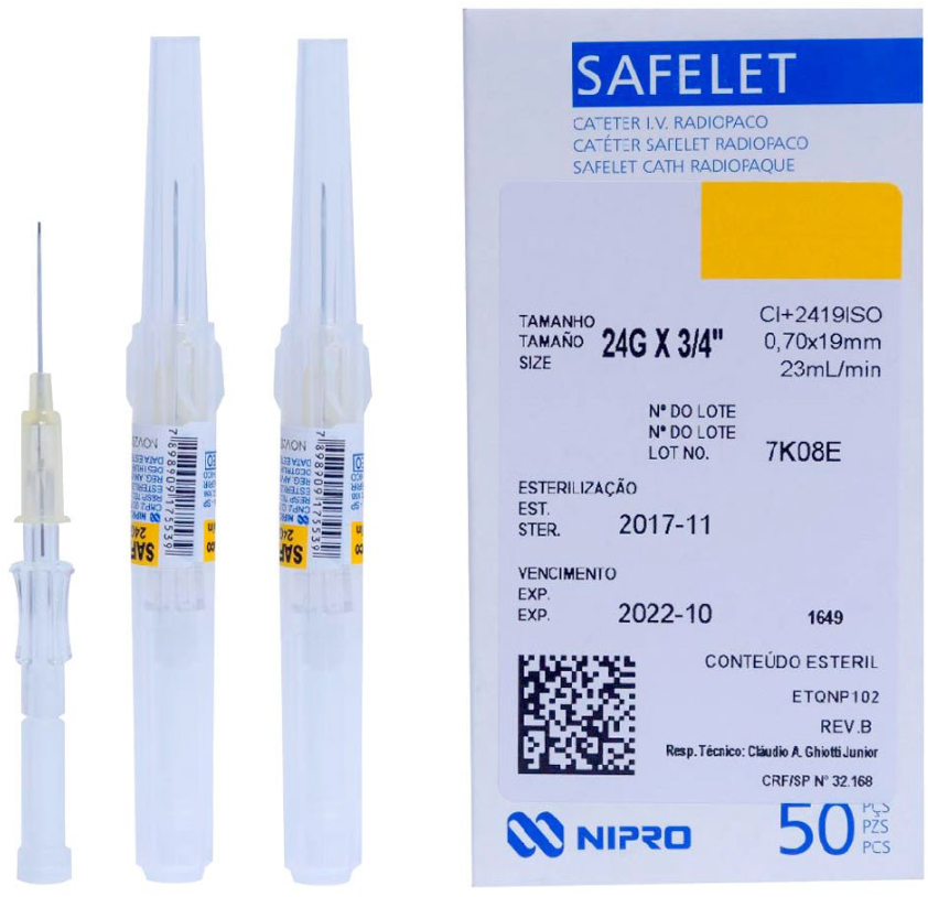 CATETER ENDOVENOSO SAFELET 24G x 3/4