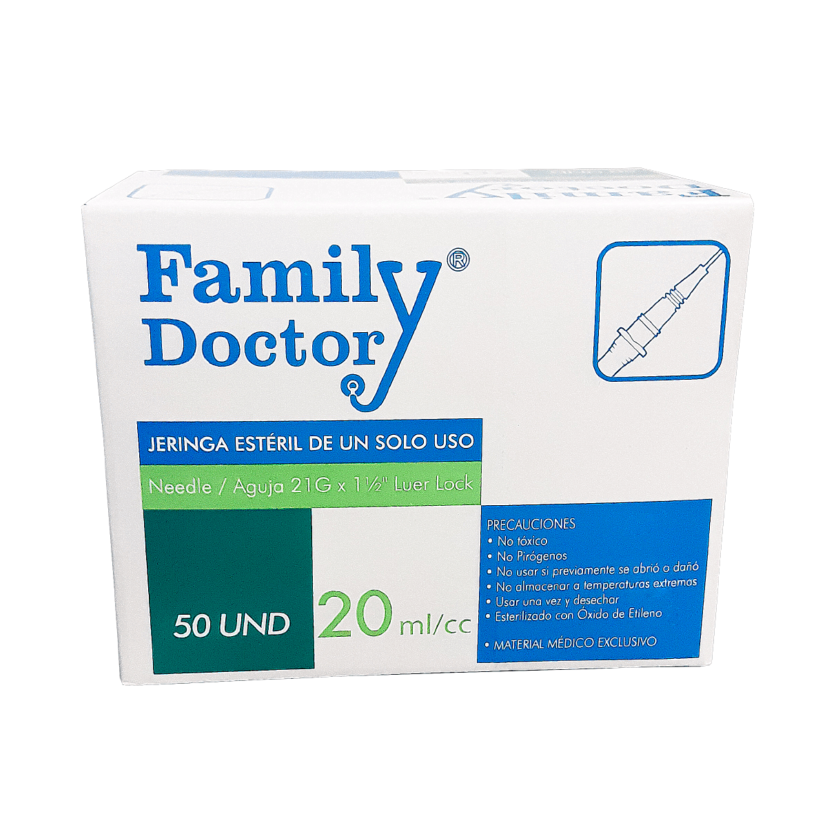 JERINGA ESTÉRIL DE UN SOLO USO 20 ML (CON AGUJA) - FAMILY DOCTOR